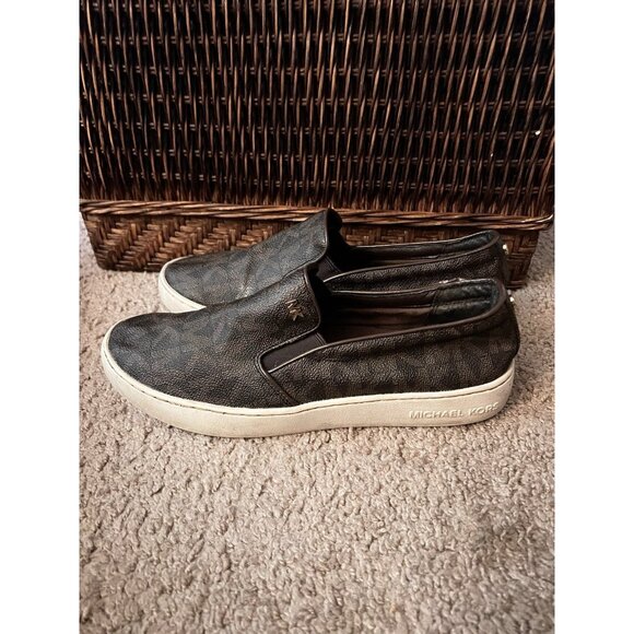 Michael Kors Keaton Logo Sneaker Slip-On Shoes Brown Womens 8.5 - Picture 1 of 14